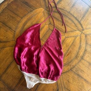NWT Free People Red Halter Satin Bodysuit